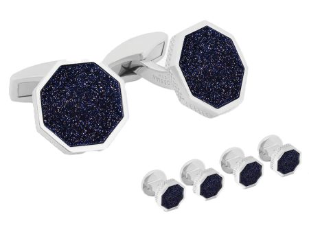 Silver and Blue Goldstone Octagon Cufflinks Online Hot Sale