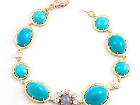 Vintage Turquoise and Diamond Tennis Bracelet Fashion