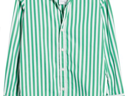 Wide Green Stripe Frank Button Up Shirt For Sale