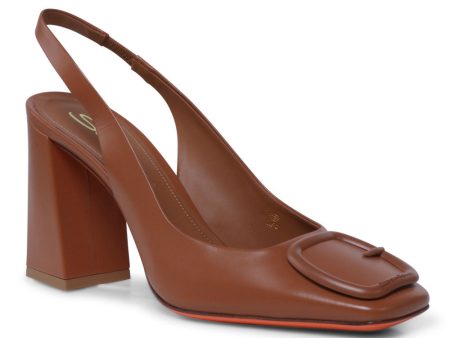 Peaches Leather Slingback Mule in Light Brown Hot on Sale