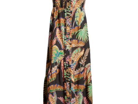 Black Foliage Sleeveless Maxi Dress Cheap