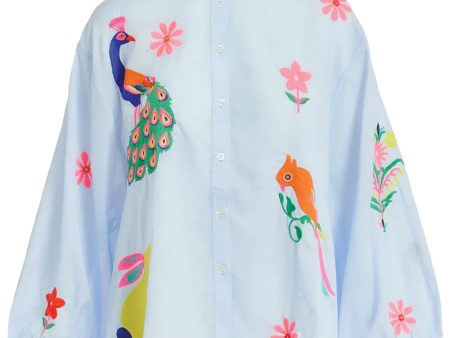 Blue Embroidered Button Front Felhi Shirt Supply