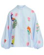 Blue Embroidered Button Front Felhi Shirt Supply