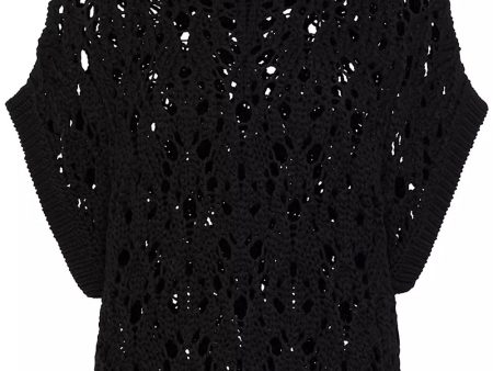 Black Net Knit Capsleeve Top Cheap