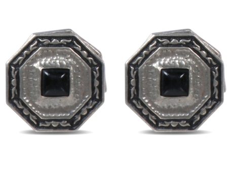 Antique White Gold and Black Glass Octagon Cufflinks Hot on Sale