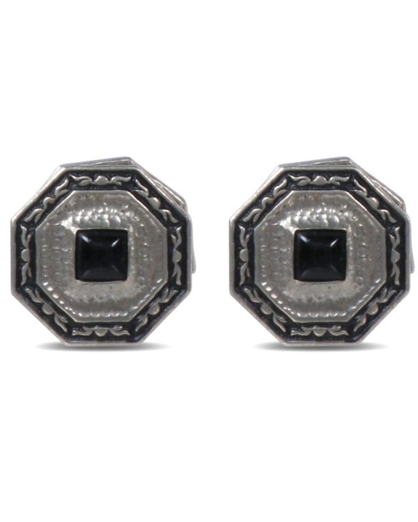 Antique White Gold and Black Glass Octagon Cufflinks Hot on Sale