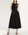 Black Crinkle Magnolia Embellished Midi Dress Fashion