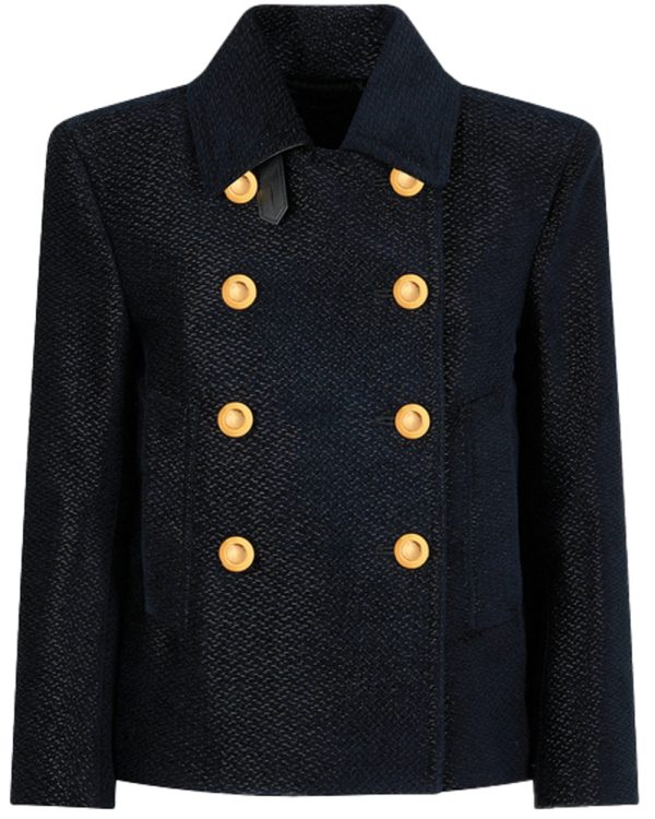 Black Silk Boucle Peacoat Sale