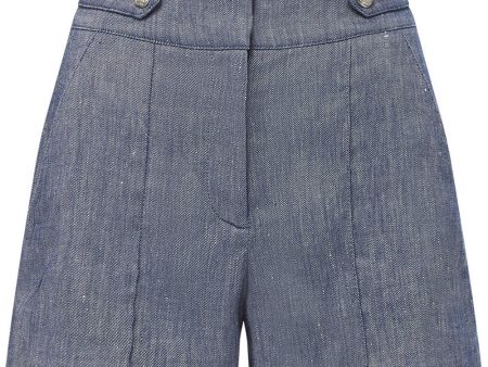 Blue Melange Linen Runo Short For Cheap