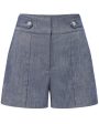 Blue Melange Linen Runo Short For Cheap