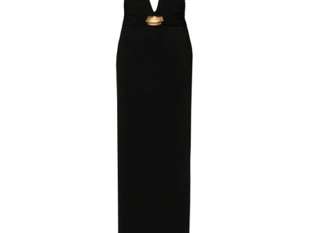 Black Jersey Sable Deep V Evening Dress For Discount