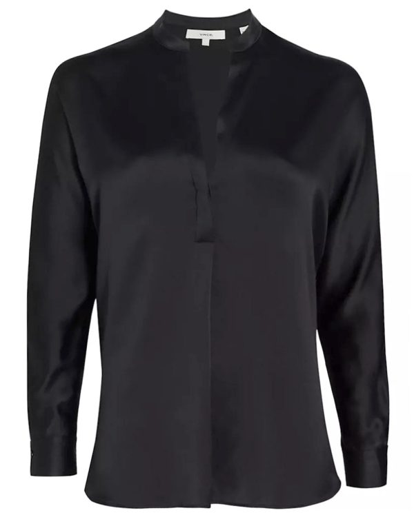 Black Band Collar Blouse Cheap