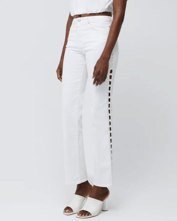 Amelia High Rise Pearl Embellished Jean in Ivory Online now