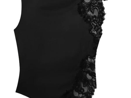 Black Gracie Satin and Lace Sleeveless Top Discount