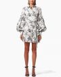 White Botanical Toile Puff Sleeve Shirt Dress Online Hot Sale