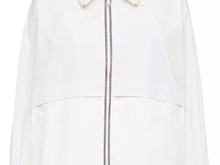 White Taffeta Hooded Zip Jacket Supply