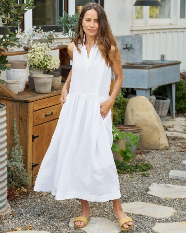 White Linen Daphne Popover Shirtdress Supply