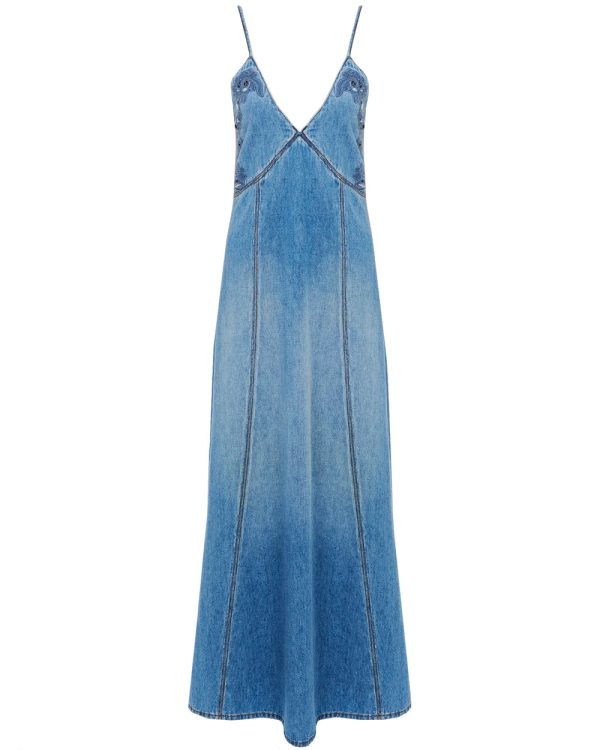 V Neck Denim Dress in Foggy Blue Fashion