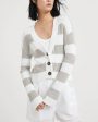 White Bicolor Stripe Diamante Button Up Cardigan Online now