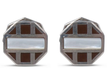 Antique Brown Celluloid and Pearl Octagon Cufflinks For Discount