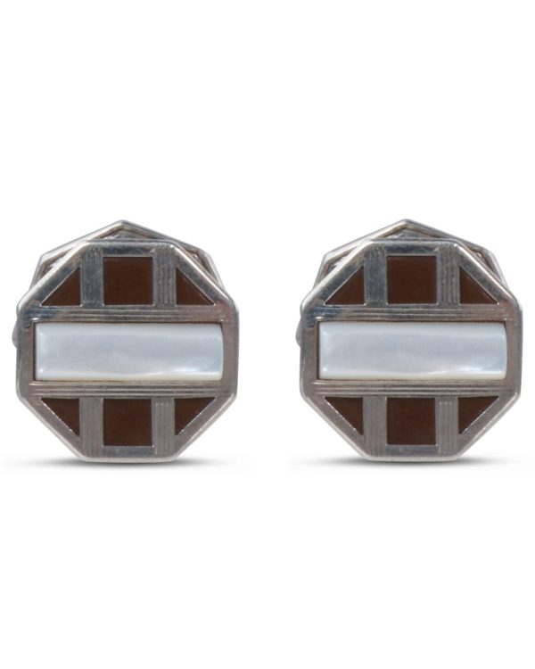 Antique Brown Celluloid and Pearl Octagon Cufflinks For Discount