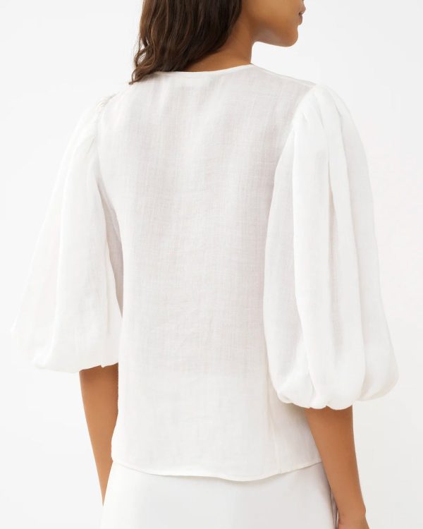 White Balloon Sleeve Blouse Discount