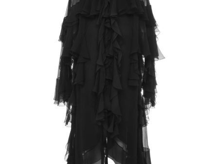 Black Silk Ruffle Drape Dress For Discount