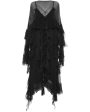 Black Silk Ruffle Drape Dress For Discount