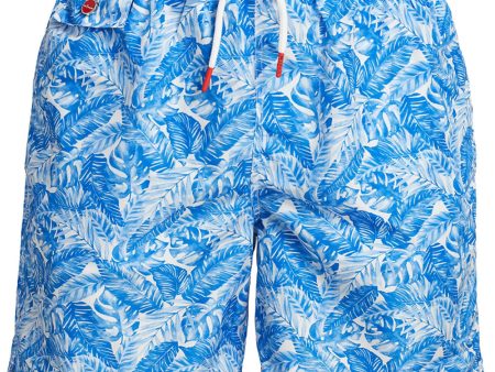 Blue Palm Print Swim Short For Sale