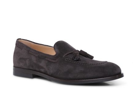 Suede Tassel Loafer in Dark Grey Online Hot Sale