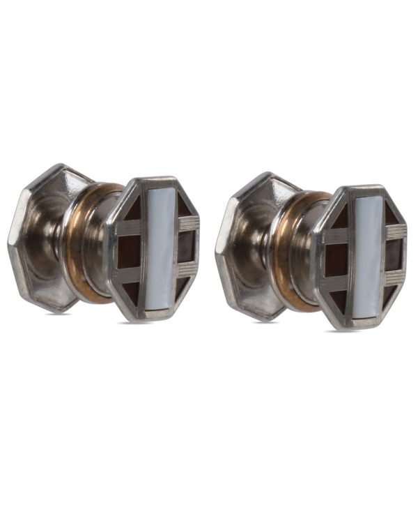 Antique Brown Celluloid and Pearl Octagon Cufflinks For Discount