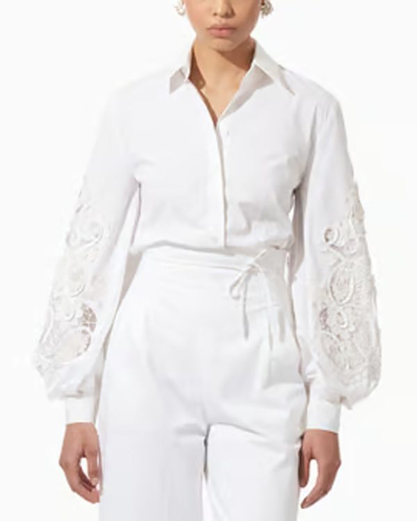 White Embroidered Puff Sleeve Blouse Online now