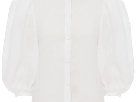 White Balloon Sleeve Blouse Discount