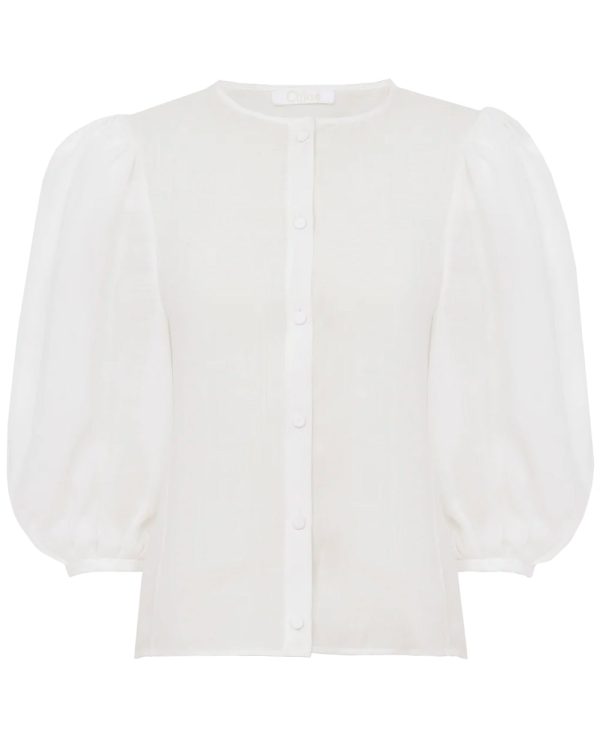 White Balloon Sleeve Blouse Discount