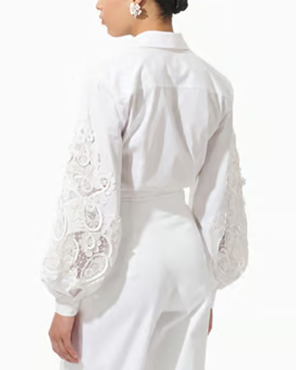 White Embroidered Puff Sleeve Blouse Online now