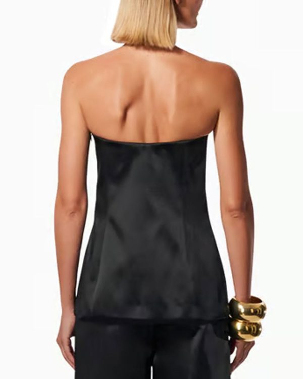 Black Satin Strapless Princess Seam Blouse Online Sale