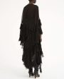 Black Silk Ruffle Drape Dress For Discount