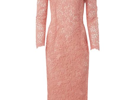 Blush Lace Long Sleeve Midi Dress Fashion