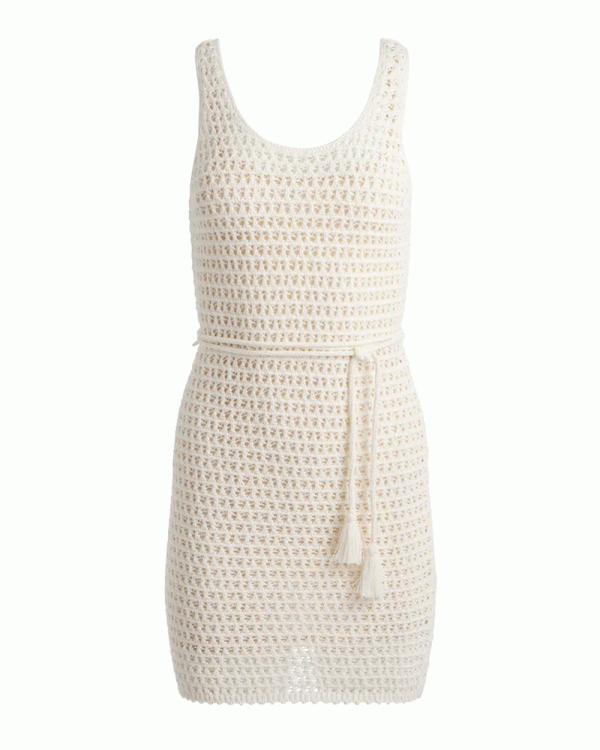 Tomoko Waist Tie Dress in Vanilla Online now