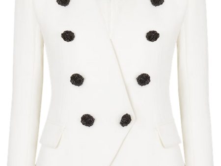 Blanc Crepe Collarless Double Breasted Jacket Supply