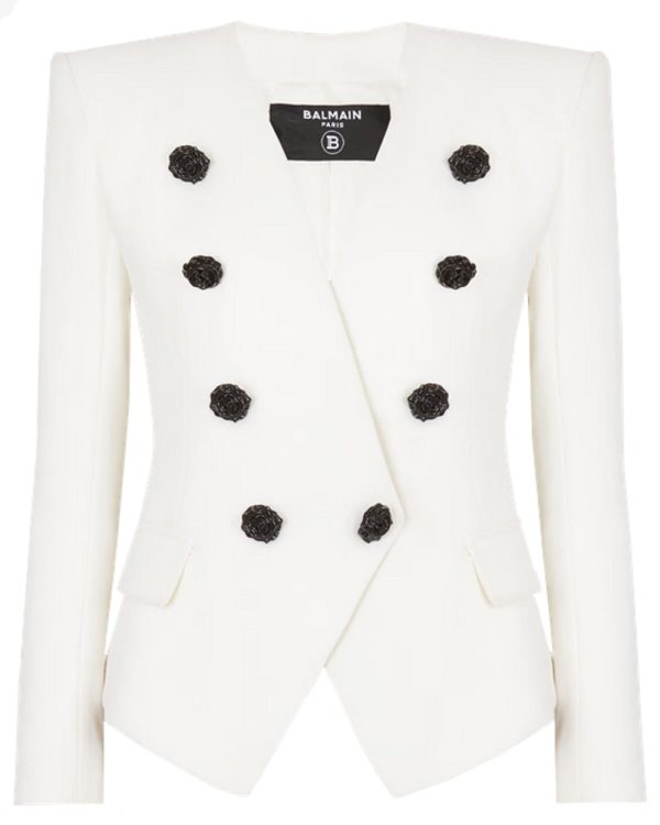 Blanc Crepe Collarless Double Breasted Jacket Supply