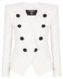 Blanc Crepe Collarless Double Breasted Jacket Supply