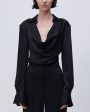 Black Long Sleeve Cowl Neck Symone Blouse Online now