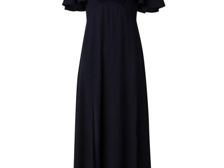 Black Short Sleeve Crepe Midi Dress Fashion