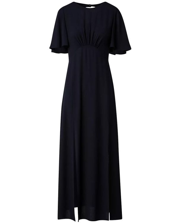 Black Short Sleeve Crepe Midi Dress Fashion