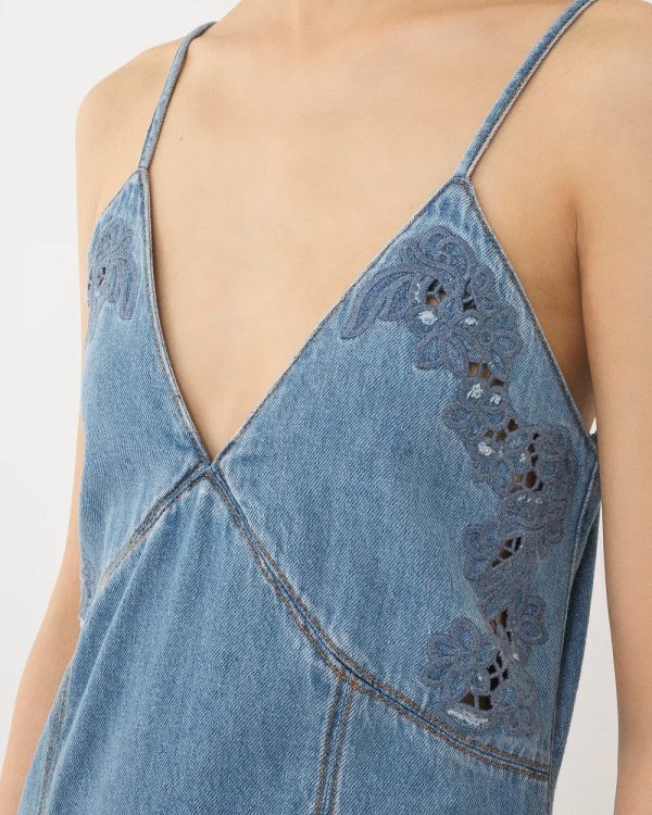 V Neck Denim Dress in Foggy Blue Fashion