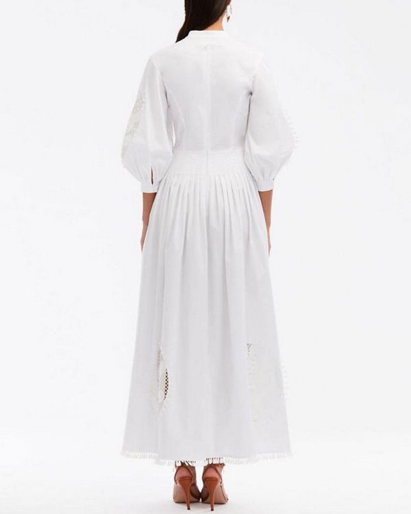 White Cactus Eyelet Balloon Sleeve Dress on Sale