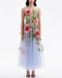 Blue and Pink Hibiscus Embellished Organza Gown Online