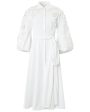 White Embroidered Balloon Sleeve Midi Dress For Cheap