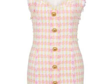 Blanc and Jaune Miami Tweed Buttoned Mini Dress For Cheap